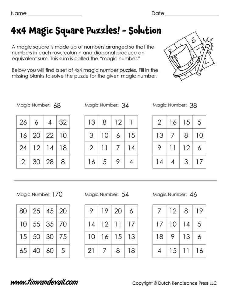 4X4 Magic Square Worksheet  Tim's Printables