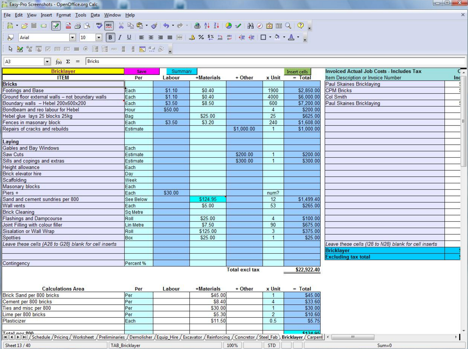 Construction Bid Comparison Template Excel