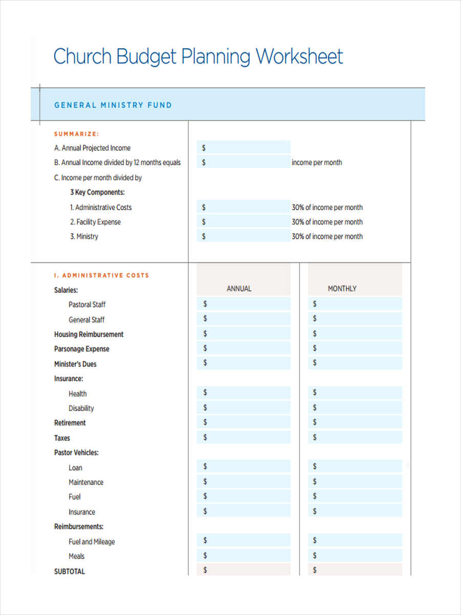5 Church Budget Form Sample Free Sample Example Format Download db