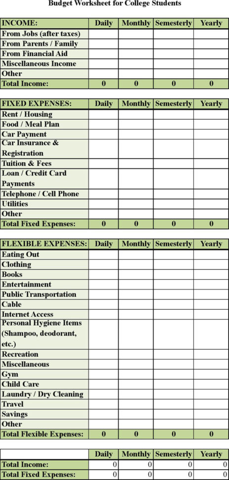 5 College Budget  Free Download