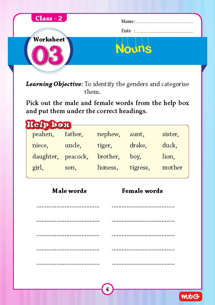 Worksheets In English For Class 2