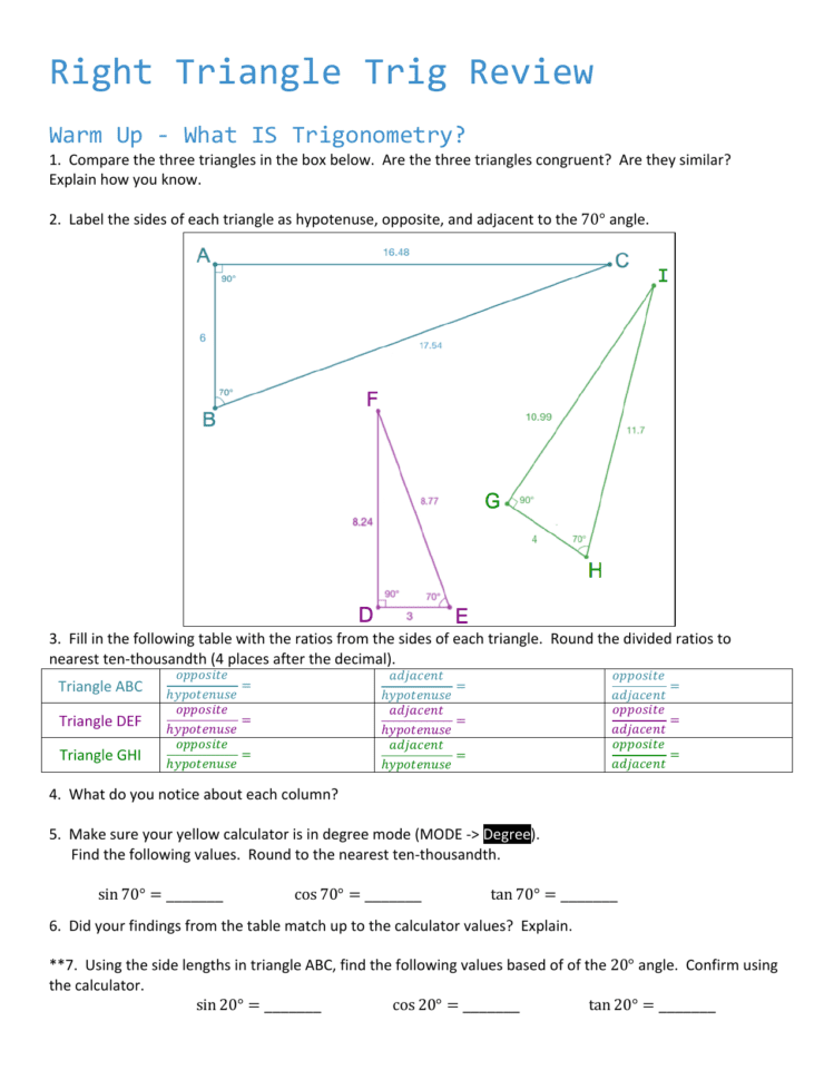 51414 Right Triangle Trig Review