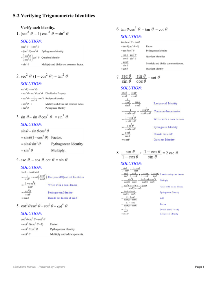 52 Verifying Trigonometric Identities