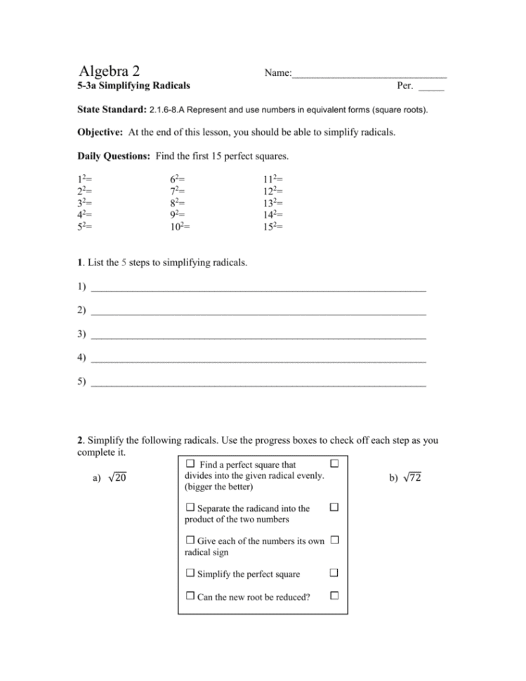 53 Simplifying Radicals