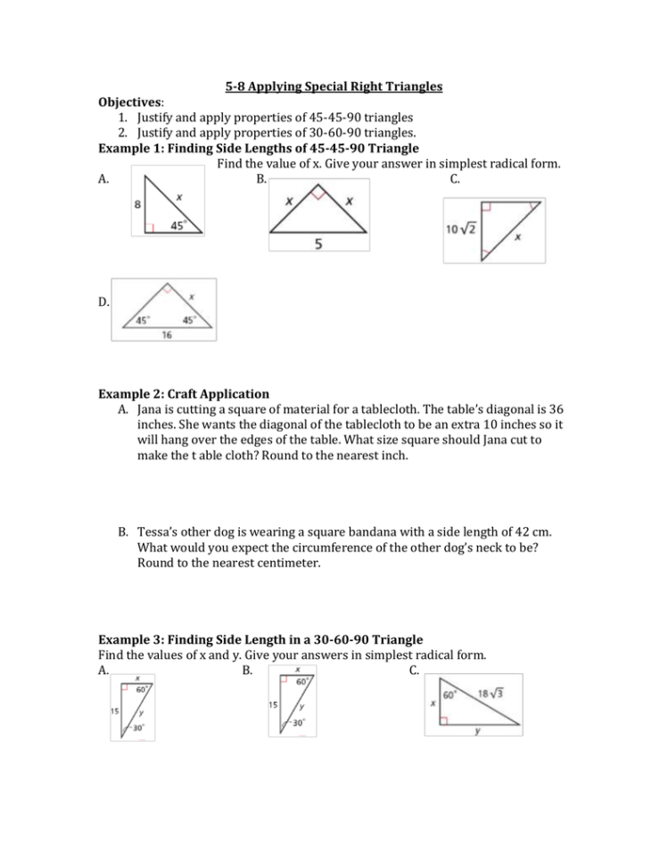 58 Special Right Triangles