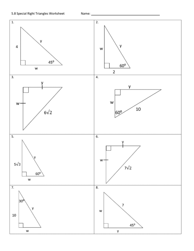 58 Special Right Triangles Worksheet Name 1 2 3 4 5 6