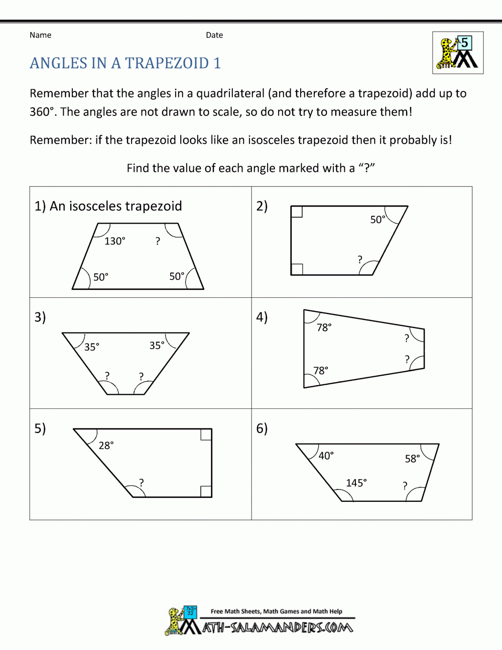 Free Math Worksheets Grade 5 Geometry