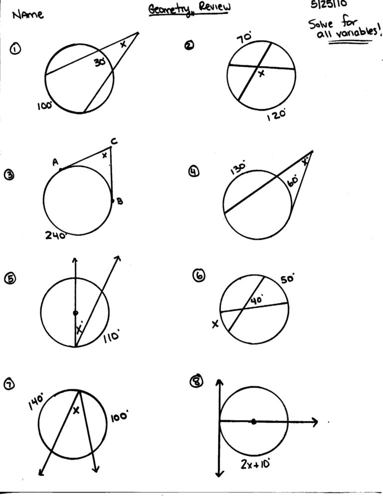 Circles Geometry Practice Worksheet