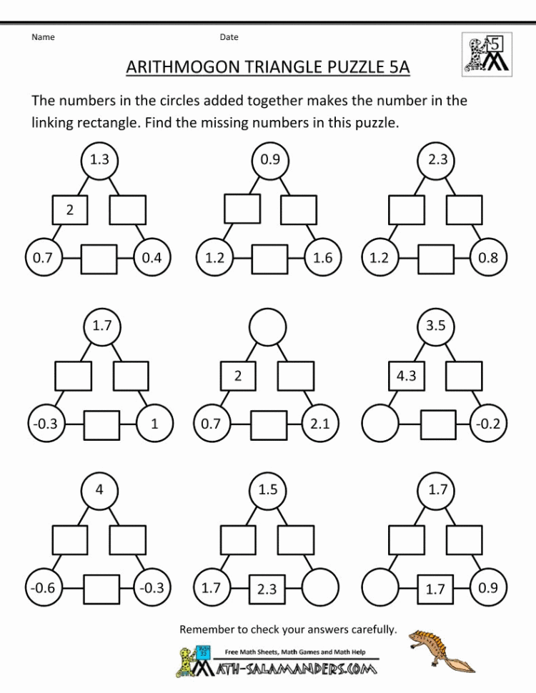 5Th Grade Math Brain Teasers Worksheets
