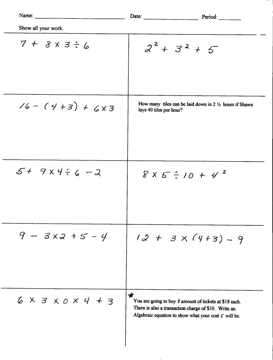 5Th Grade Math Order Of Operations Worksheets Unique 8Th Db excel