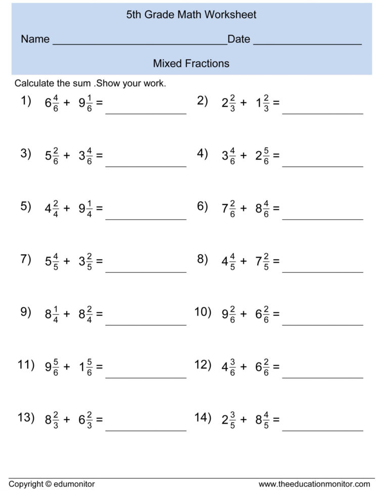 5Th Grade Math Properties Worksheets  Printable Worksheet