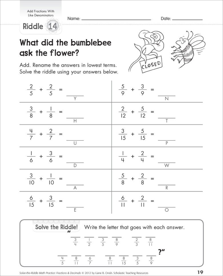 5Th Grade Math Worksheets Adding Fractions With Unlike | db-excel.com