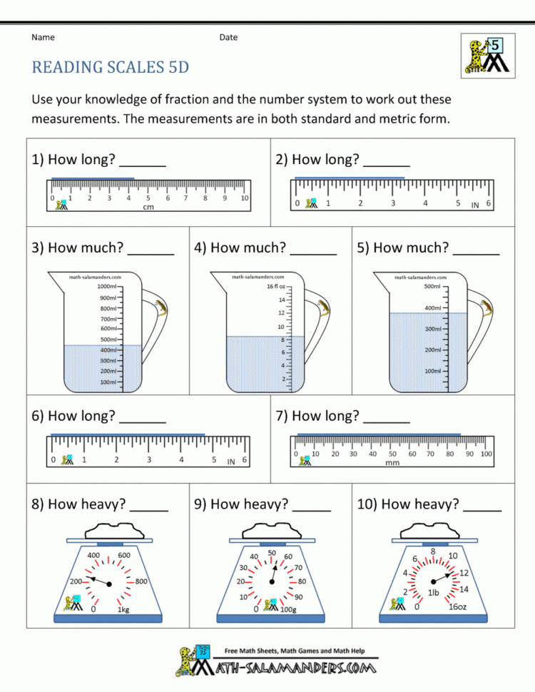 5Th Grade Measurement Worksheets