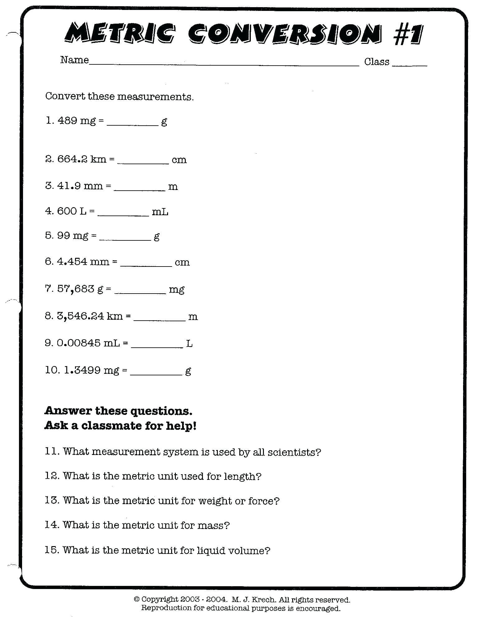 4th Grade Conversion Worksheets