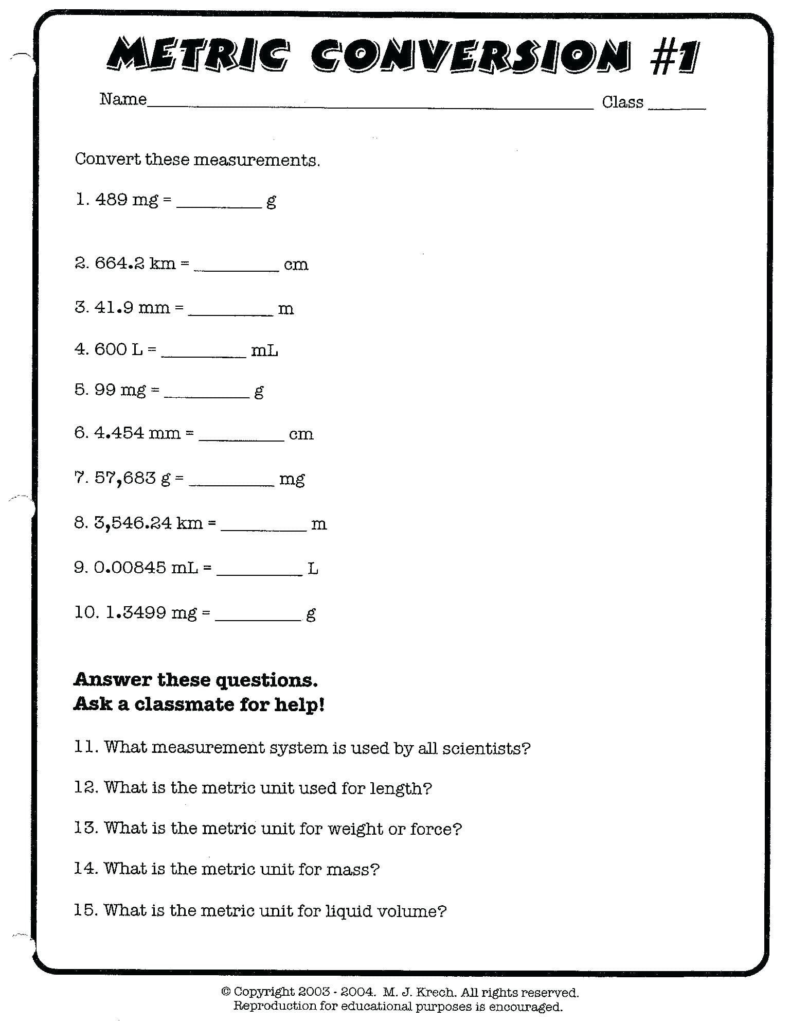 5Th Grade Metric Conversion Worksheets Bluedotsheetco Db excel