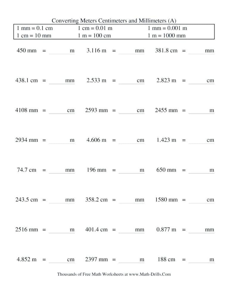 5th Grade Metric Conversion Worksheets Bluedotsheetco — Db