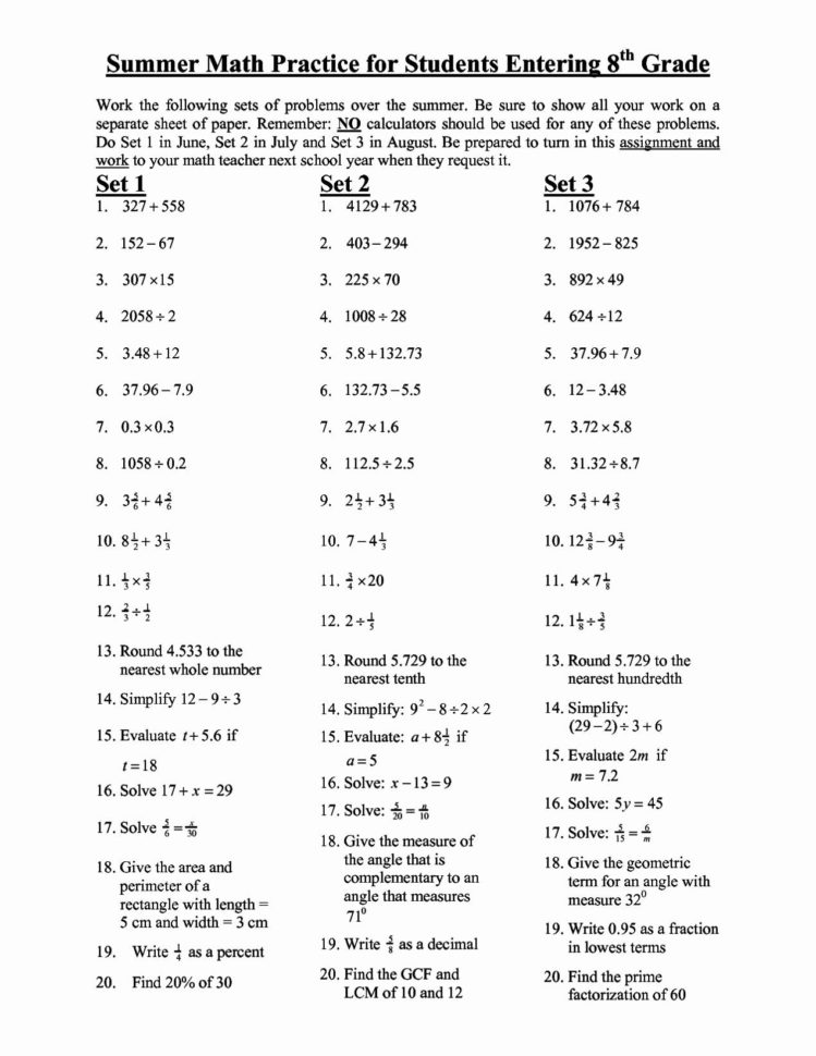 Free Printable Math Worksheets For 8th Grade With Answers