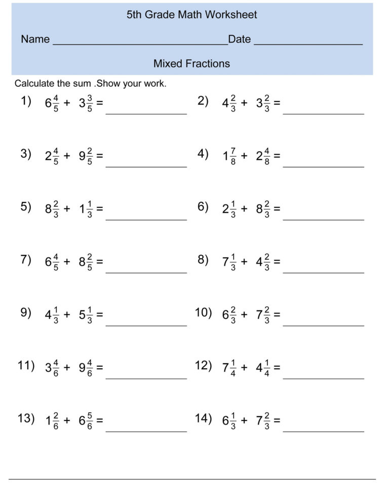 5Th Math Worksheets Free For Best Grade Common Core Answers