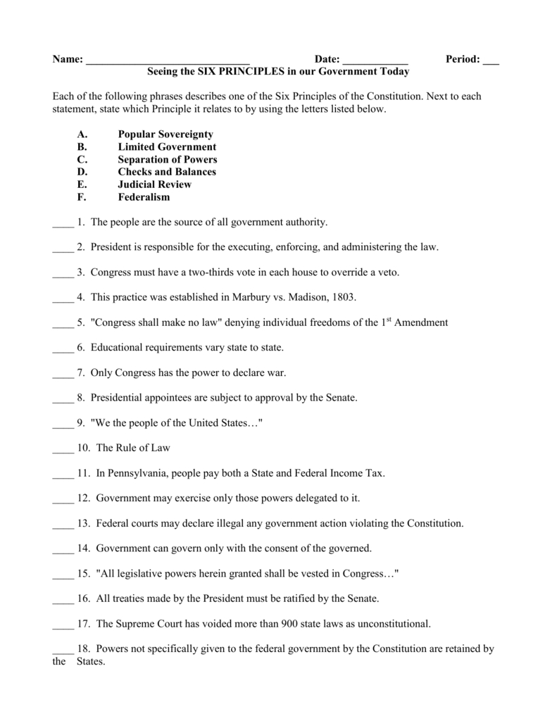 39 Seven Principles Of Government Worksheet Answer Key Best Place To Learning