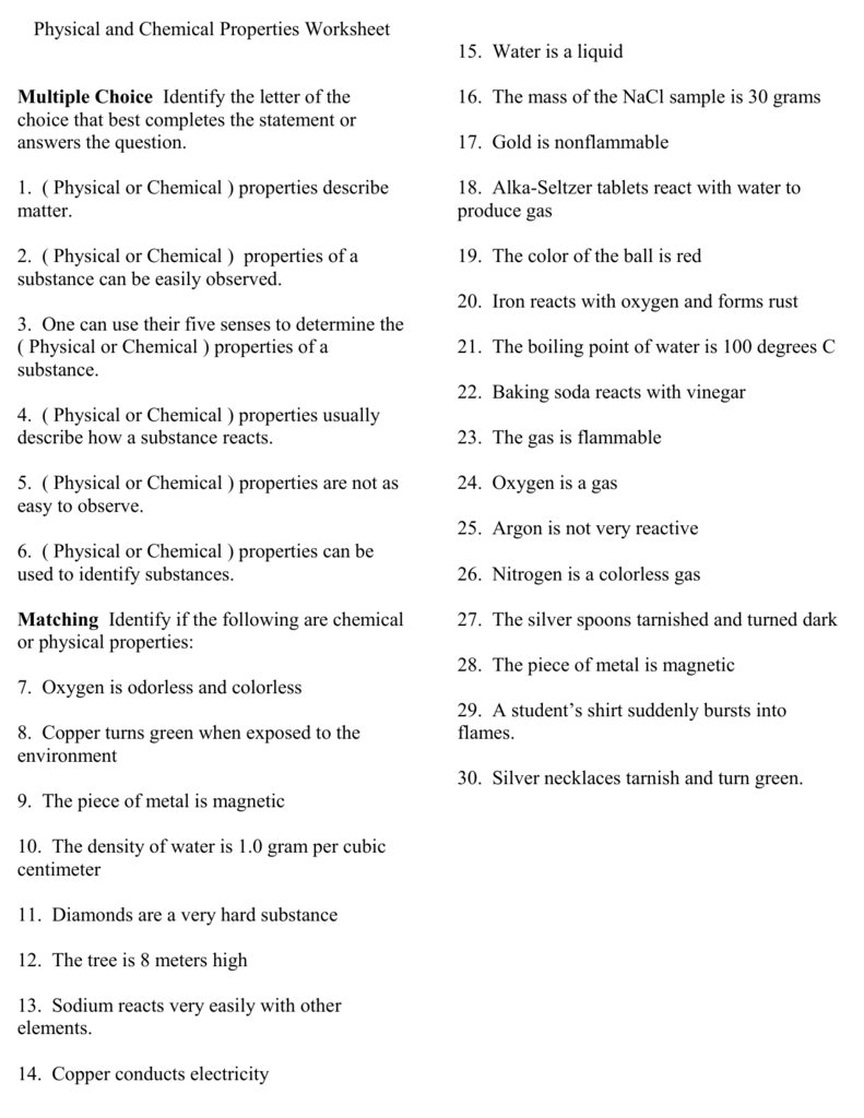 6 Physical And Chemical Properties Worksheet — db-excel.com