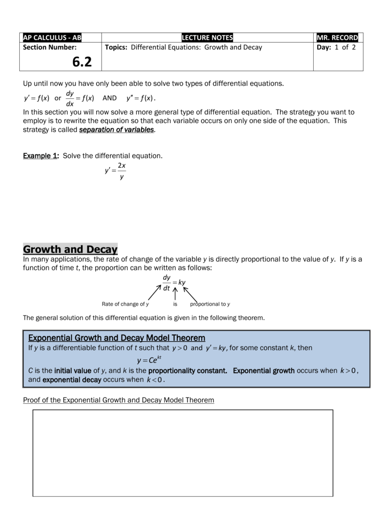62 Differential Equations Growth And Decay