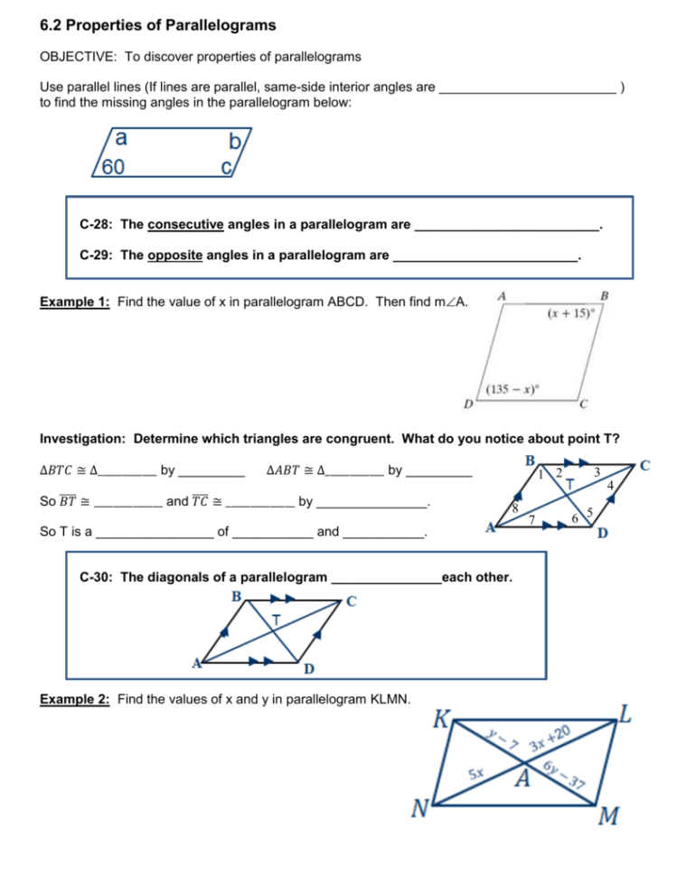 62 Properties Of Parallelograms