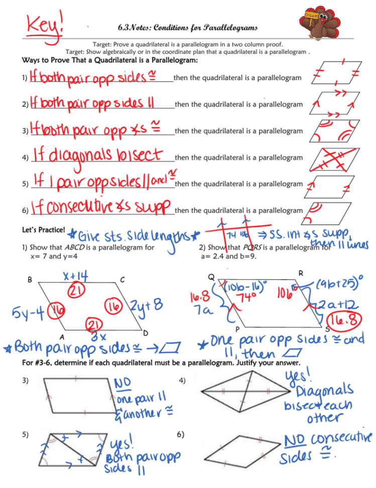 63Notes Conditions For Parallelograms