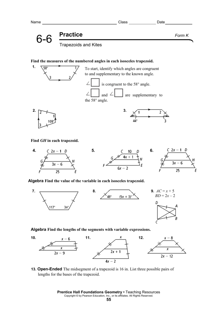 Geometry Worksheet Kites And Trapezoids Answers Key