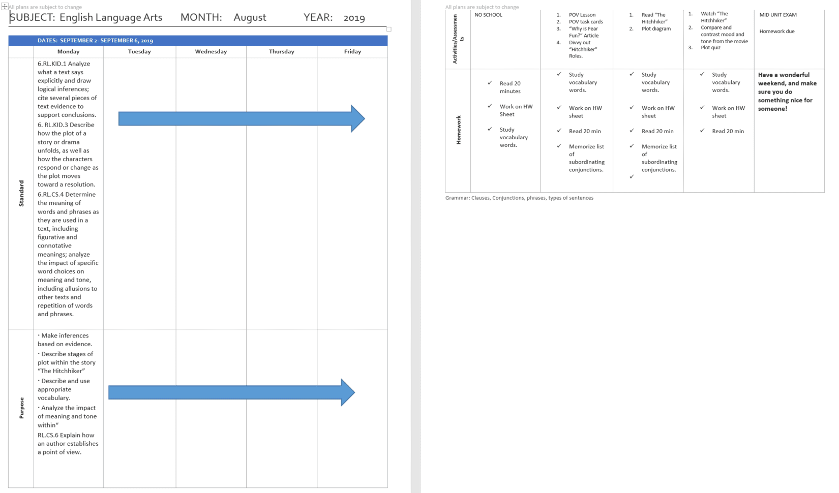 6Th Ela Lesson Plans – Lindsay Hill – North Middle School
