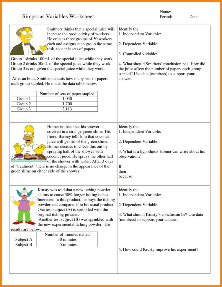 6Th Grade Hypothesis Worksheet Refrence 7 Independent And