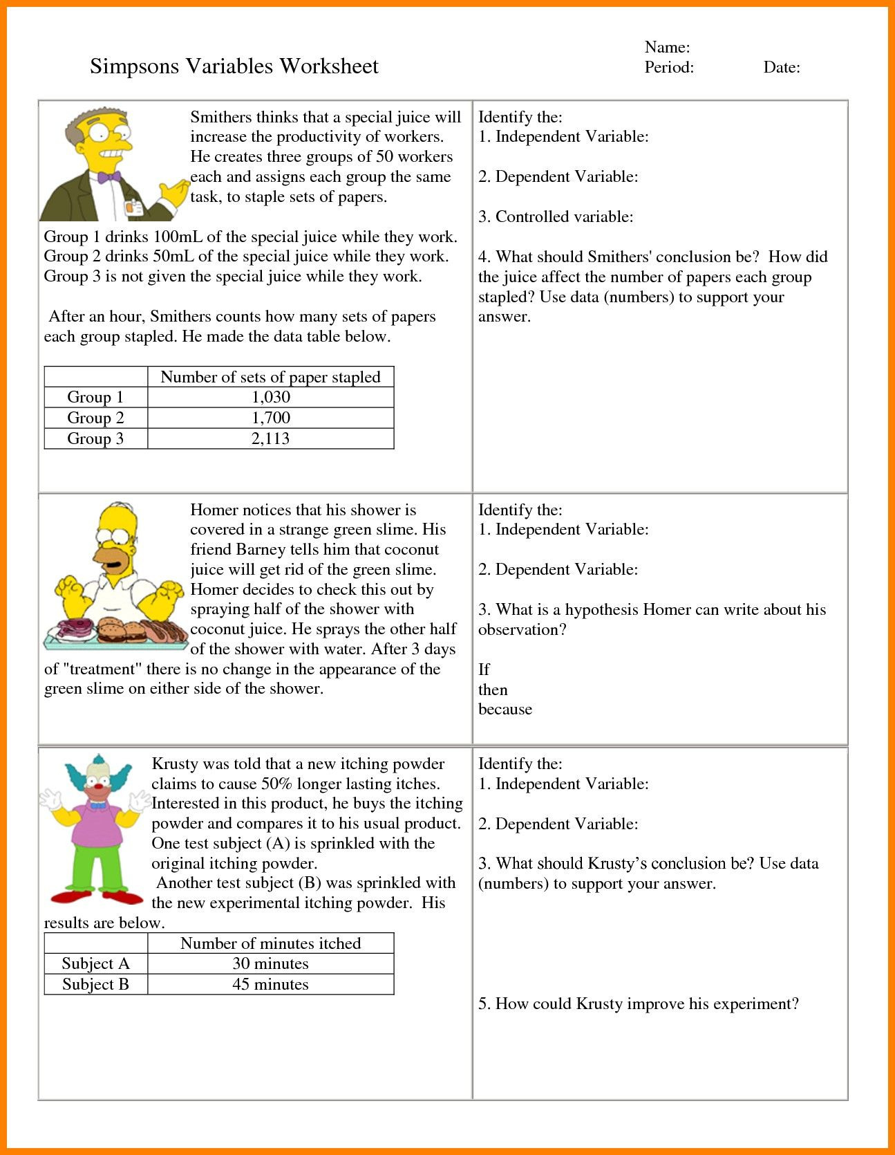6th grade hypothesis examples