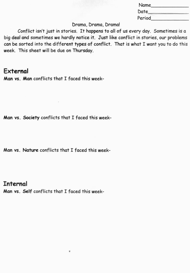 Types Of Conflict Worksheet Pdf