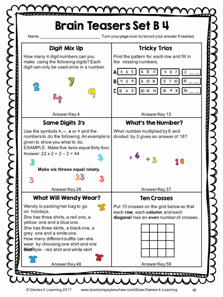 6Th Grade Brain Teasers Worksheets Db excel