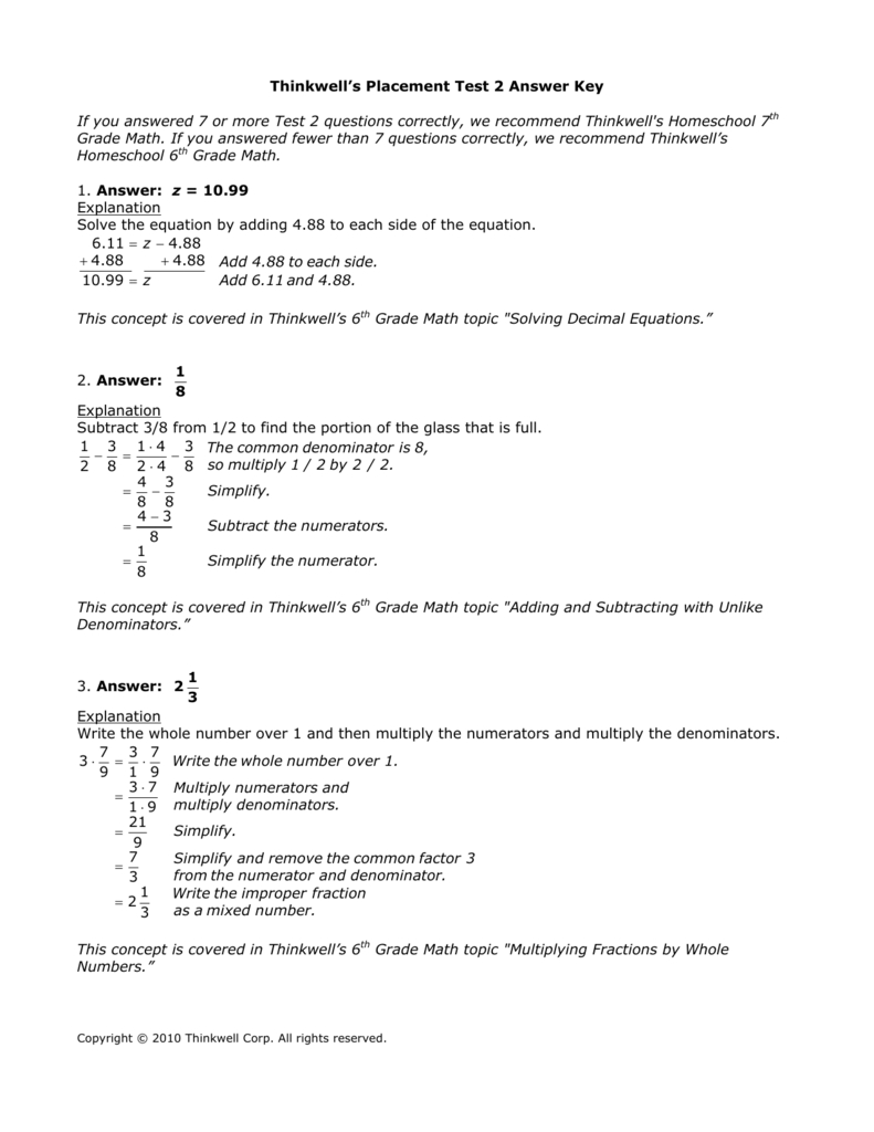 6Th Grade Math Homework Answer Key