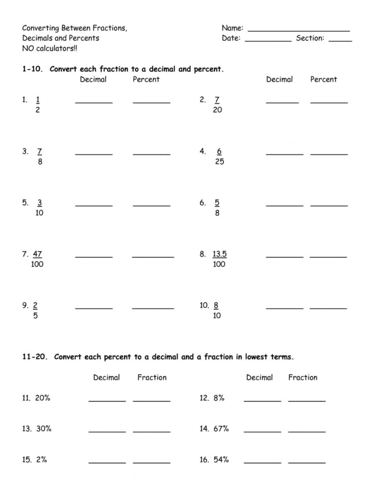 6Th Grade Math Percent Worksheets  Printable Worksheet Page