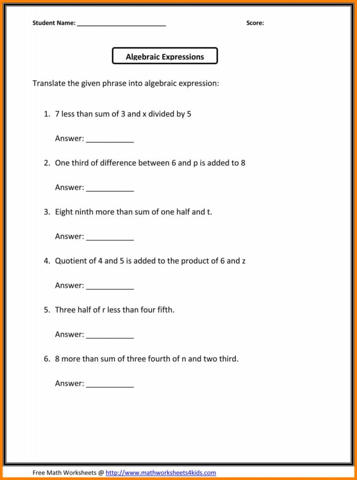 6Th Grade Math Review Worksheets