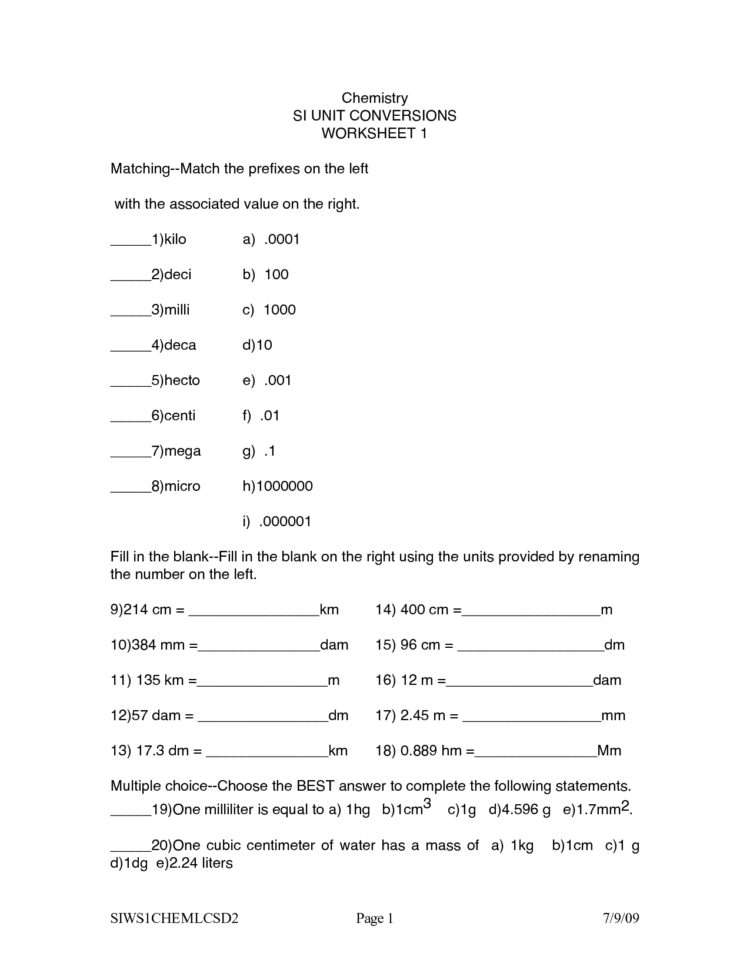 7 Best Images Of Metric Conversion Factors Worksheet Si — db-excel.com