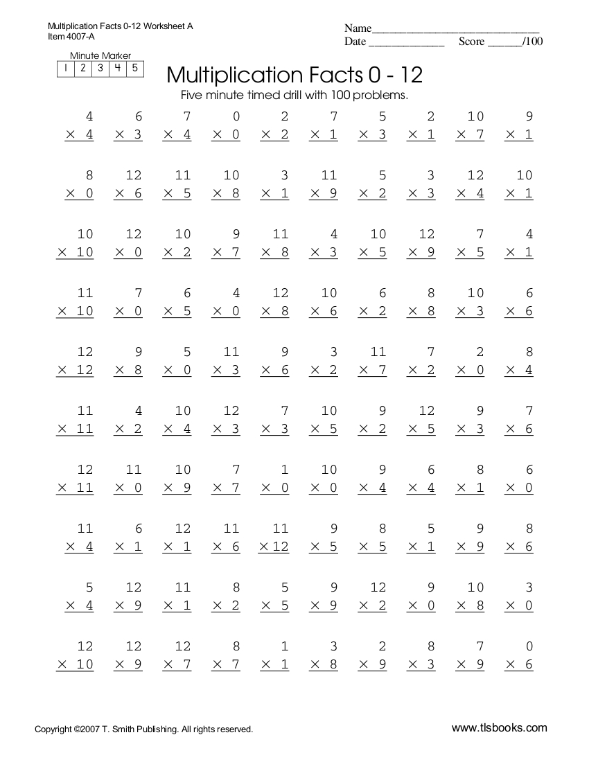 7 Multiplication Worksheets  In Pdf