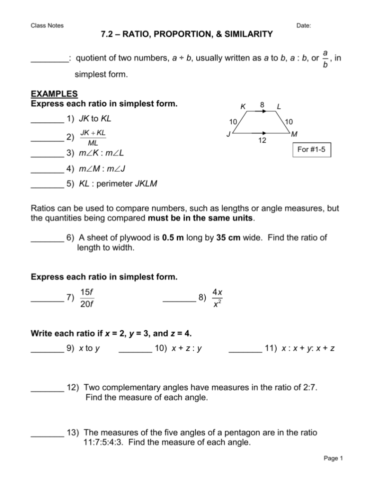 72 Class Notes Ratio Proportion Similarity Key
