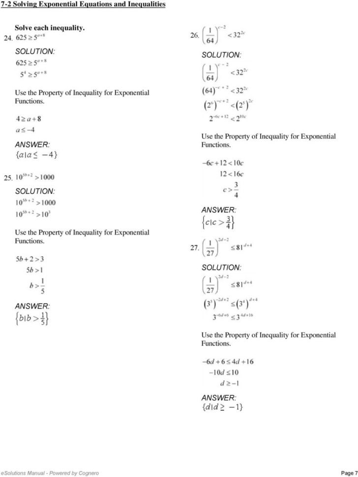 72 Solving Exponential Equations And Inequalities Solve Each