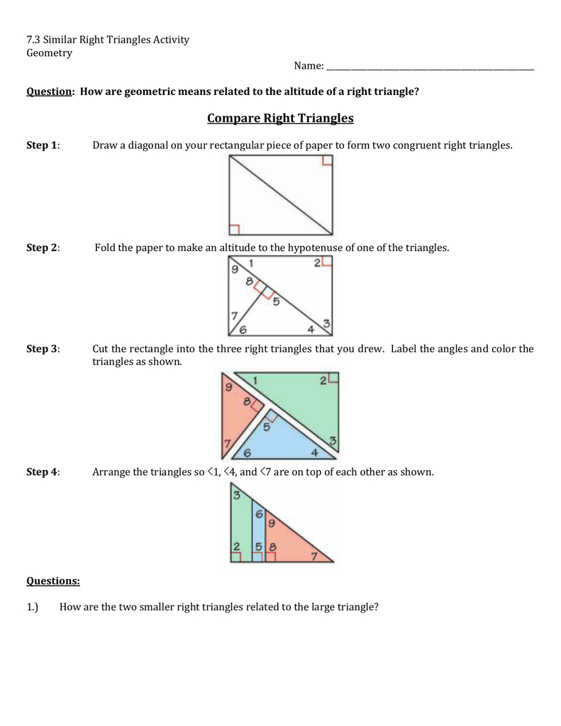 73 Similar Right Triangles Activity Geometry Name