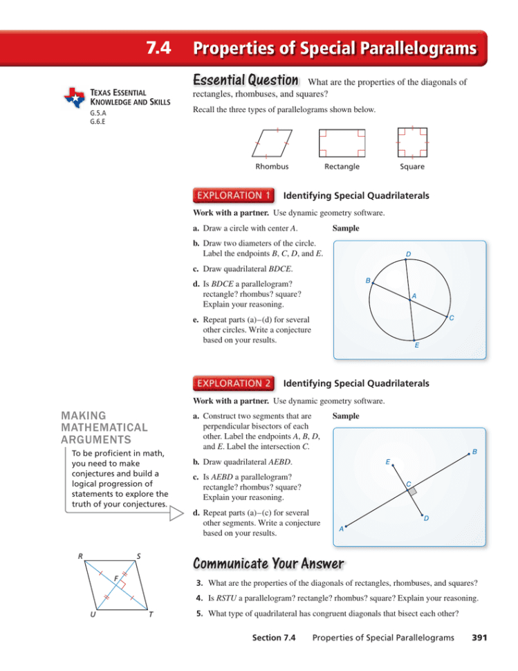 74 Properties Of Special Parallelograms Essential Question