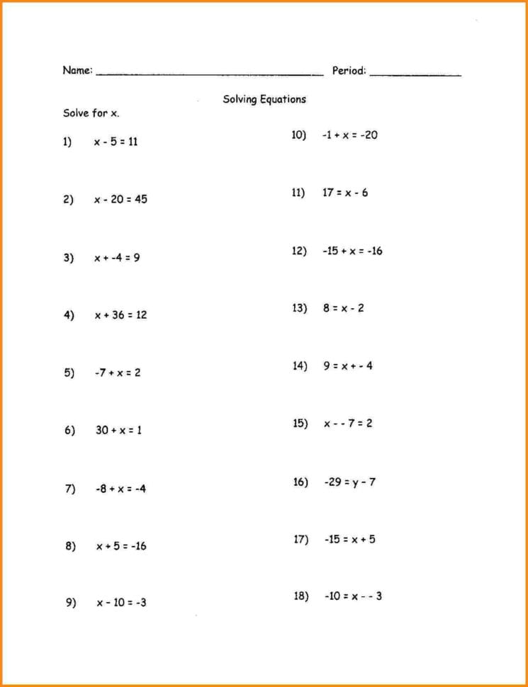 7Th Grade Algebra Worksheets 4Th Grade Math Worksheets Math