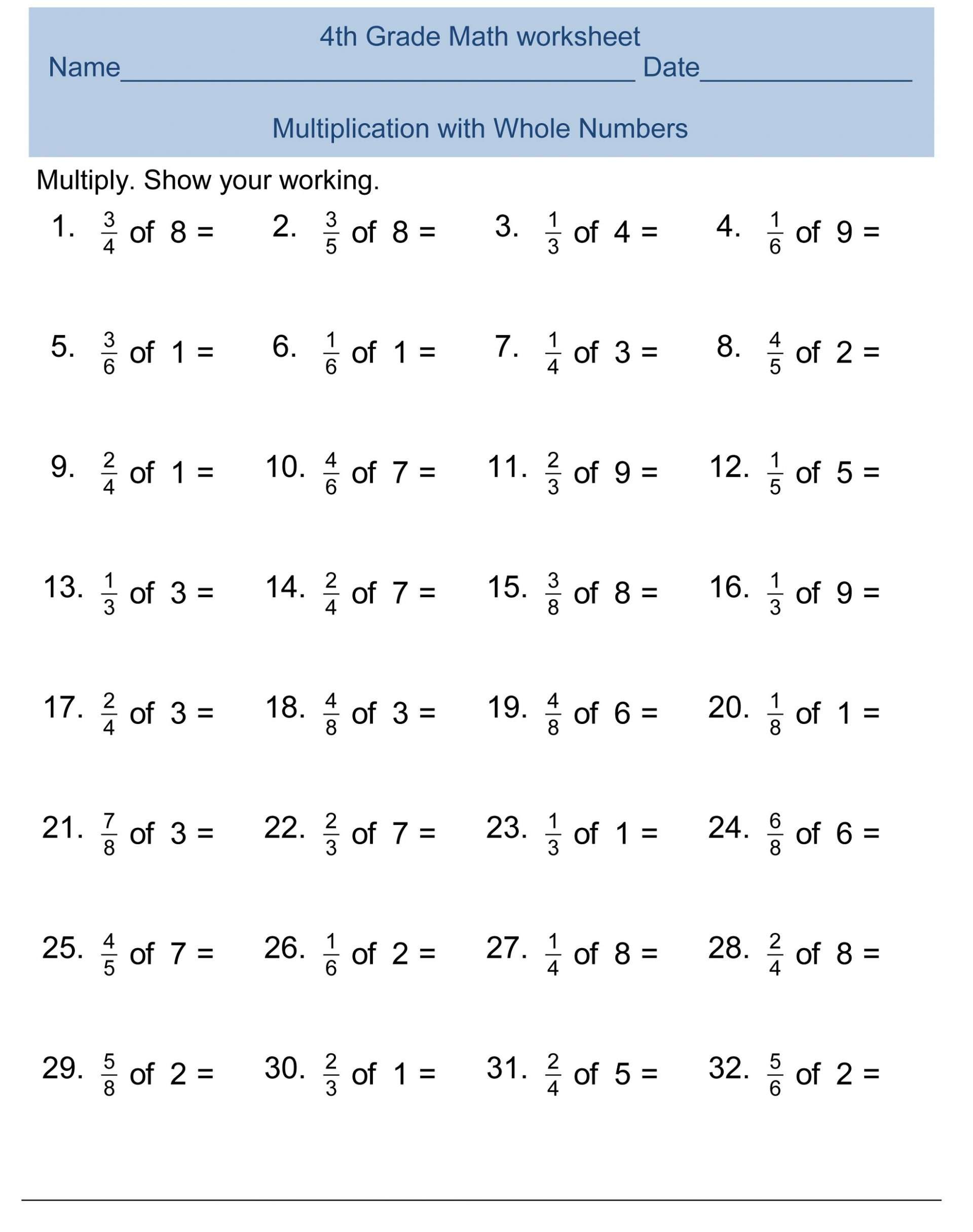 Free Printable 4th Grade Math Fraction Worksheets