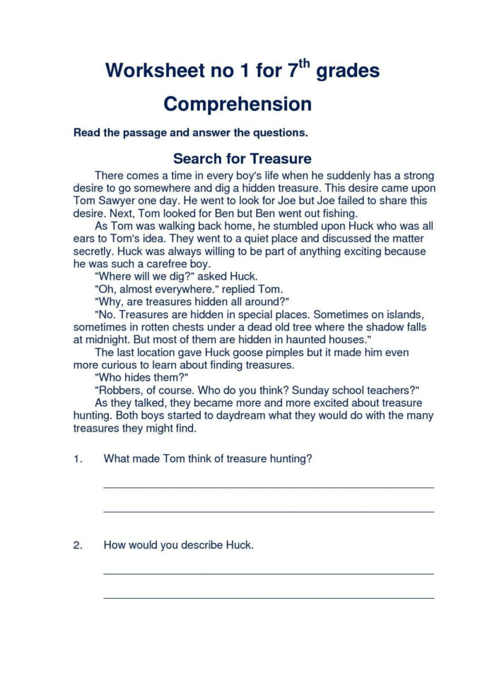 7Th Grade English Worksheets  Worksheet Idea