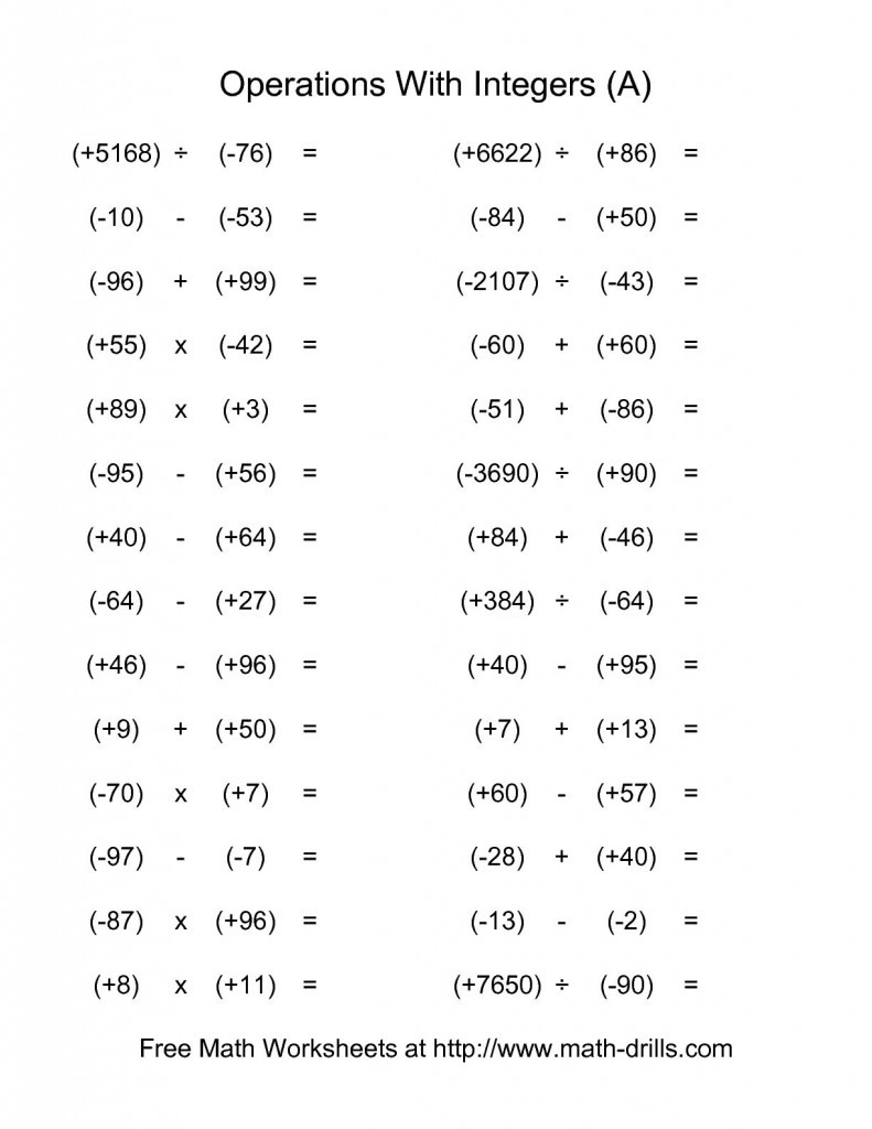 7Th Grade Math Integers Worksheet Math Worksheets Db excel