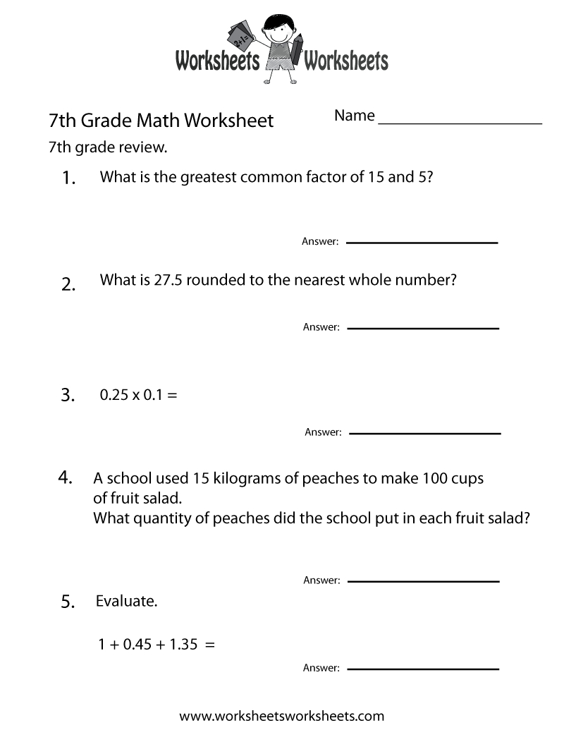 7Th Grade Math Review Worksheet  Free Printable Educational Worksheet