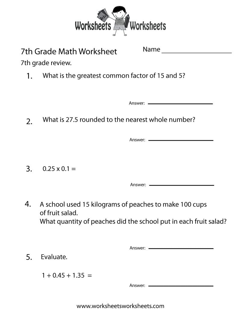 7Th Grade Math Review Worksheet  Free Printable Educational