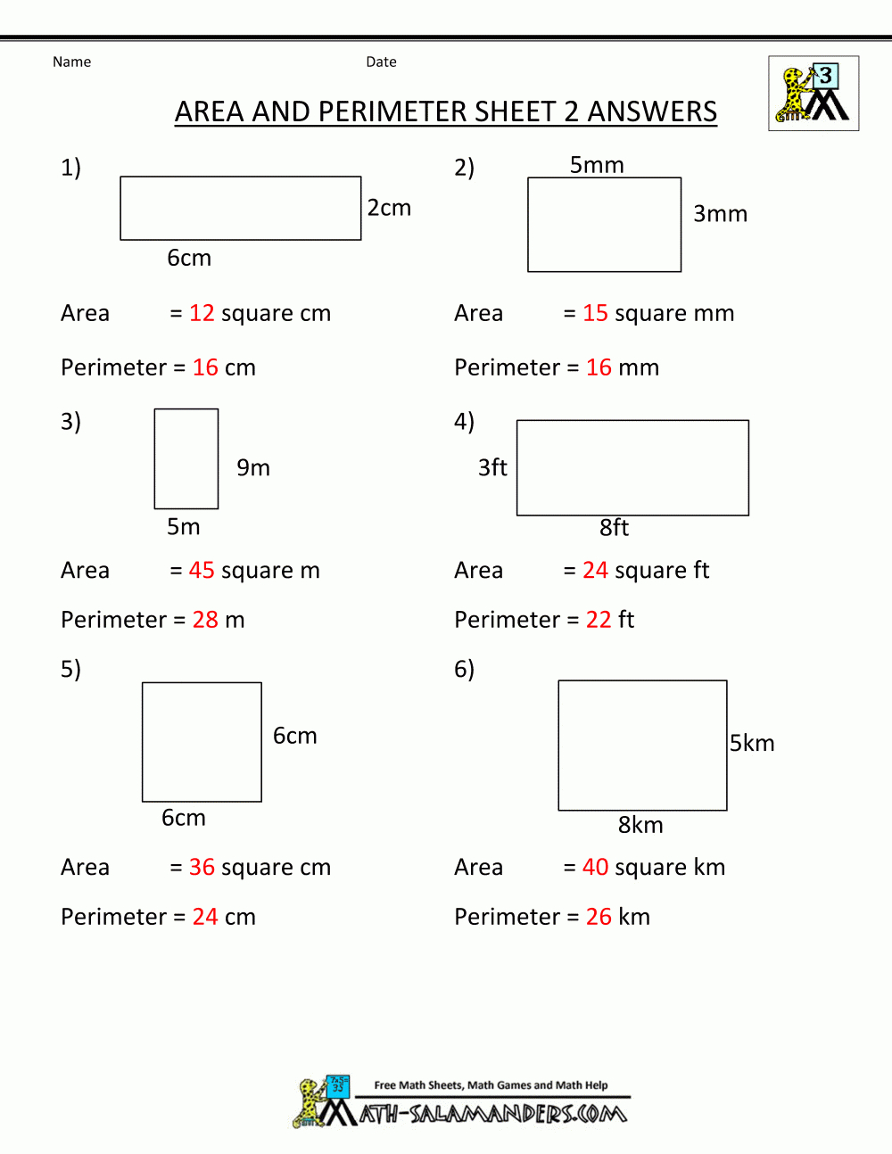 Grade 5 Maths Worksheets Area Perimeter