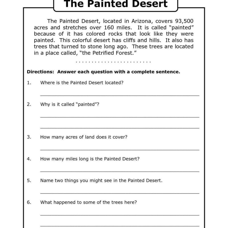 7Th Grade Reading Comprehension Worksheets Pdf